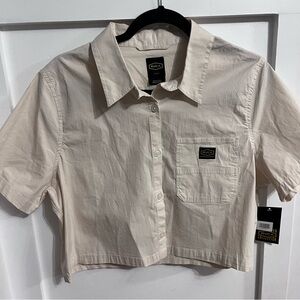 RVCA Recession Cropped Skater Shirt Short Sleeve Latte Size L/12 NWT